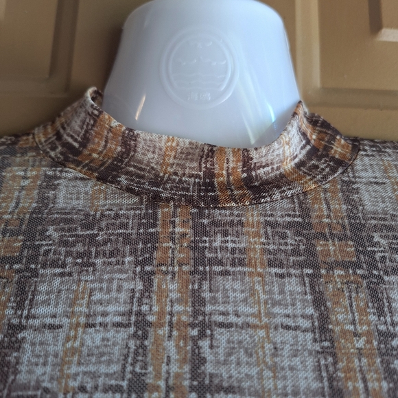 Willow + Root Buckle brown Plaid semi sheer mesh Mock neck top retro 70s Fall - Picture 4 of 9